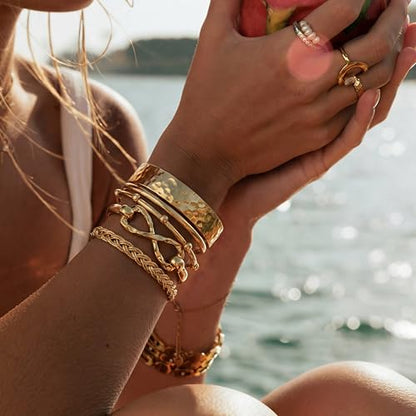 Moodear Chunky Gold Bangle Bracelets for Women, 14K Gold Plated/Silver Cuff | Chunky Statement Jewelry with Hammered Texture, Non Tarnish Gold Plated Finish, Unique Cuff Design, Lightweight Comfort - style: Infinity Bangle Gold 18.5cm （≈7IN）