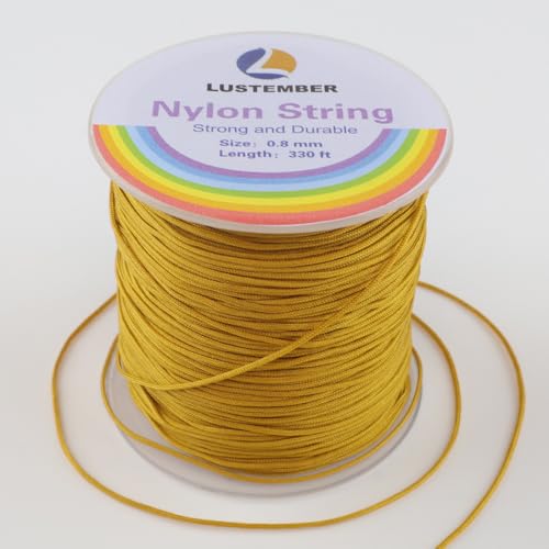 LUSTEMBER 0.8mm Nylon String, Strong Bracelet String, Durable Nylon Cord for Jewelry Making, Bracelets, Beading, Necklaces, Rattail Braiding, Kumihimo, Wind Chimes, Blinds and Handicrafts - size: Gold