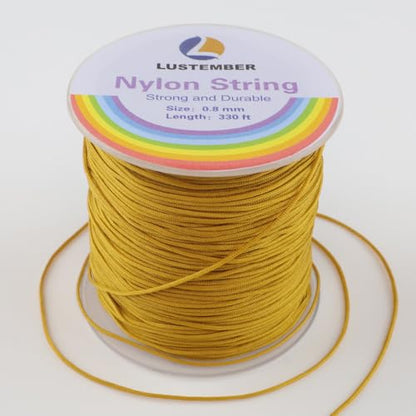 LUSTEMBER 0.8mm Nylon String, Strong Bracelet String, Durable Nylon Cord for Jewelry Making, Bracelets, Beading, Necklaces, Rattail Braiding, Kumihimo, Wind Chimes, Blinds and Handicrafts - size: Gold