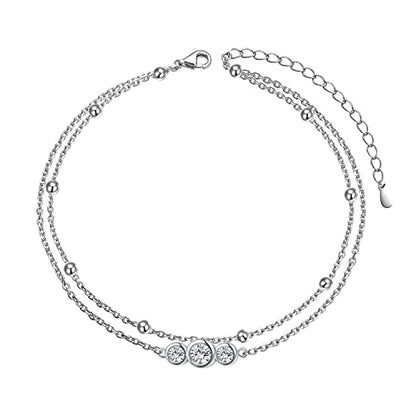 Flyow Anklet for Women S925 Sterling Silver Adjustable Foot Beaded Heart Charm Ankle Bracelet Anklets Jewelry - style: 3 CZ