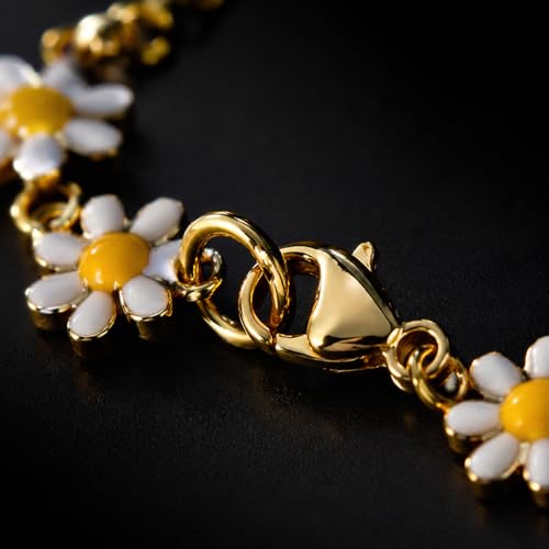 Women's Stainless Steel Daisy Anklet Gold Chain Dainty Flower Ankle Bracelet for Summer Beach Wear - color: White Daisy