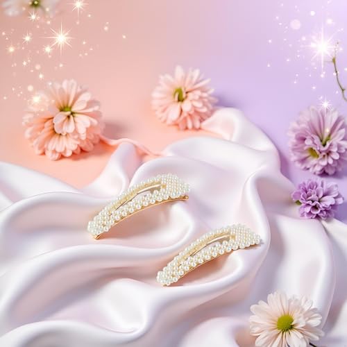 Snap Pearl Hair Clips and Barrettes - Large 3.3 Hair Accessories for Women, Girls, and Children, Ideal for Daily Styling or Party Wedding