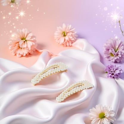 Snap Pearl Hair Clips and Barrettes - Large 3.3 Hair Accessories for Women, Girls, and Children, Ideal for Daily Styling or Party Wedding