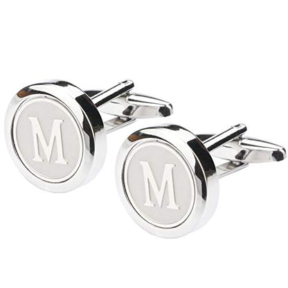 Mens Classic Stainless Steel Initial Cufflinks 26 Alphabet Initial Letter Cufflinks Business Wedding Shirts A-Z - style: M