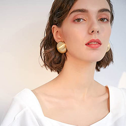 Gold Matte Stud Earrings Half-ball Brushed Button Earrings for Women Fashion Vintage Drop Earrings