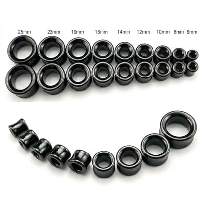 Ear gauges ear plugs Black Obsidian Hollow Tunnels Organic Stone Double Saddle Ear Plugs - style: 19mm-3/4 Inch