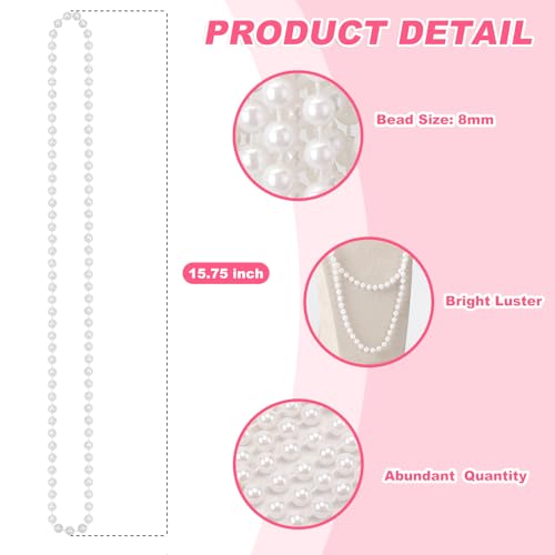 Faux White Pearl Beaded Necklaces Bulk, 7mm 31.5 Inch White Pearl Bead Necklaces for Wedding Birthday Party Decoration - style: 50 Pcs
