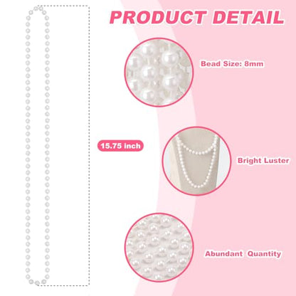Faux White Pearl Beaded Necklaces Bulk, 7mm 31.5 Inch White Pearl Bead Necklaces for Wedding Birthday Party Decoration - style: 50 Pcs