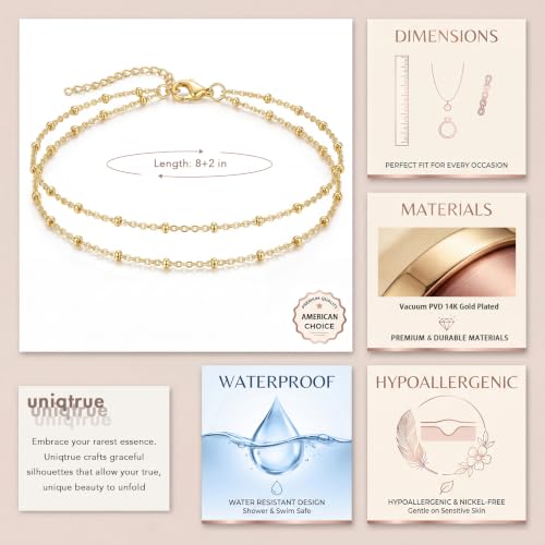 Dainty Layered Ankle Bracelets for Women Waterproof, 14K Gold/Silver Plated Anklets Beaded Satellite Chain Ankle Bracelet Set Trendy Beach Summer Fashion Jewelry Gift - style: Style 1