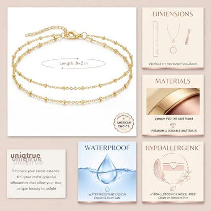 Dainty Layered Ankle Bracelets for Women Waterproof, 14K Gold/Silver Plated Anklets Beaded Satellite Chain Ankle Bracelet Set Trendy Beach Summer Fashion Jewelry Gift - style: Style 1