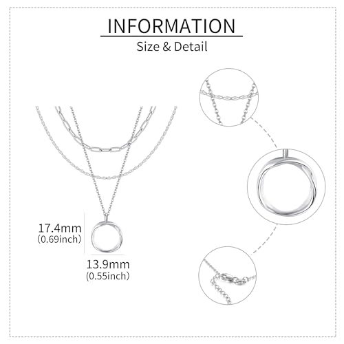 MONGAS Boho Layered Necklace Sterling Silver Triple 3 Stacked Vertical Bar Triangle Long Layering Necklaces Christmas Jewelry Gifts for Women - style: Circle-A