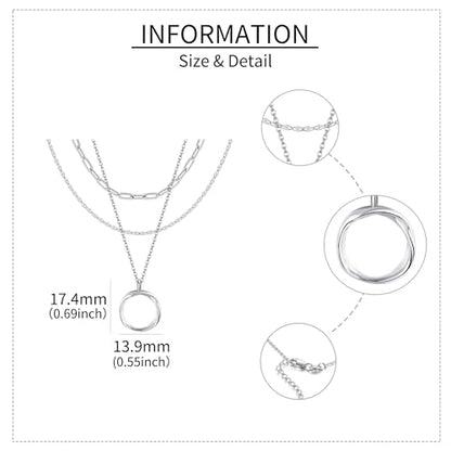 MONGAS Boho Layered Necklace Sterling Silver Triple 3 Stacked Vertical Bar Triangle Long Layering Necklaces Christmas Jewelry Gifts for Women - style: Circle-A