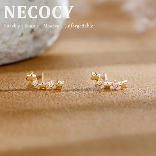 Star 14K Gold Plated Ear Cuff Earrings for Women Non Piercing, Dainty Silver Plated Clip on Cartilage Ear Cuff Non Pierced Trendy CZ Northstar Starburst Sparkling Climber Clawer Earring Jewelry - style: Northstar Stud 2-Gold