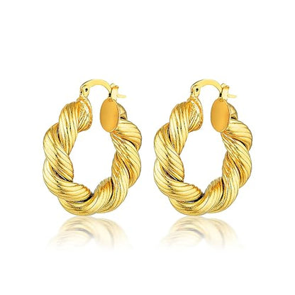 Chunky Gold Hoop Earrings for Women 14k Gold Plated Thick Triple Earrings | Hypoallergenic Trendy Chunky Gold Hoops Earrings,Dainty Jewelry Gifts for Women - style: Gold Braided Hoop Earring