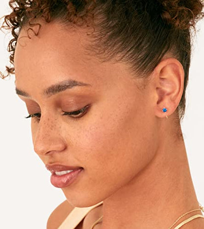 PAVOI 14K Gold 925 Sterling Silver Huggie Half Hoop Earrings for Women | Tiny Boho Colored Cartilage Earring | Blue, Green, Amethyst, Garnet, Black CZ, Turquoise, Opal, Pearl - style: Blue Sapphire
