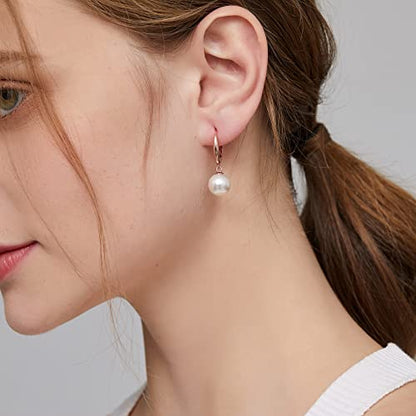 Pearl Earrings for Women Pearl Leverback Earrings 925 Sterling Silver - color: C2-rose-leverback