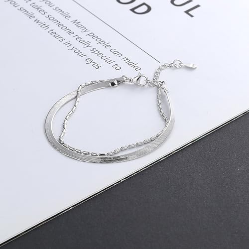 Double Layer Chain Bracelet for Women - Dainty Layered Snake Chain Link Bracelets - Minimalist Adjustable Ankle Bracelet Jewelry Gifts