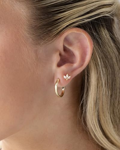 PAVOI 14K Gold Plated 925 Sterling Silver Posts Mini Stud Flat Back Earrings for Women | Helix Cartilage Piercing Jewelry | Dainty Pearl Star Cluster Cubic Zirconia Lotus Climber Screw Backs - style: Lotus Stud
