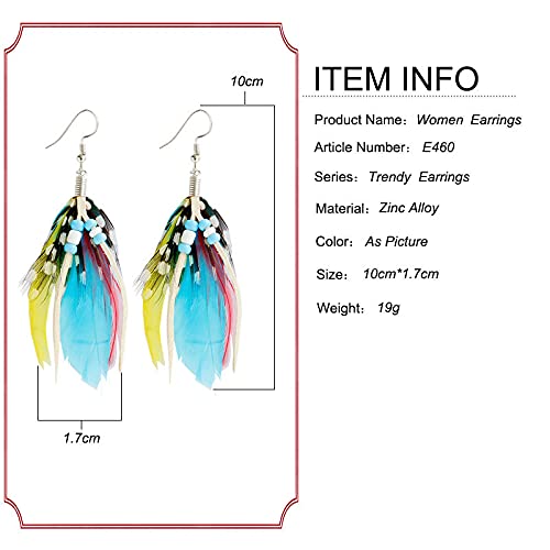 Boho Colorful Feather Dangle Earrings Handmade Beads Taseel Fashion Earrings for Women - color: Purple