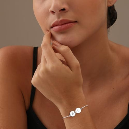 Charmsy 925 Sterling Silver Sliding Bolo Bracelet for Women | Women's Italian Handmade Adjustable Bolo Bead Ball Slider Bracelet - style: Personalized Couple Initial Charm