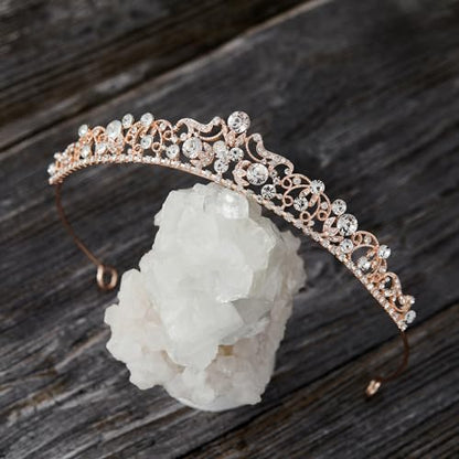 SWEETV Wedding Tiaras and Crowns, Rhinestone Bridal Crown Princess Tiara Headpieces for Women - color: Rose Gold