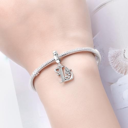 2 Pack 925 Sterling Silver Butterfly Letter Charms for Bracelets and Necklace Alphabet Initial Dangle Pendants Round Spacer Beads Pave Cubic Zirconia Jewelry Gift for Women - color: L Set
