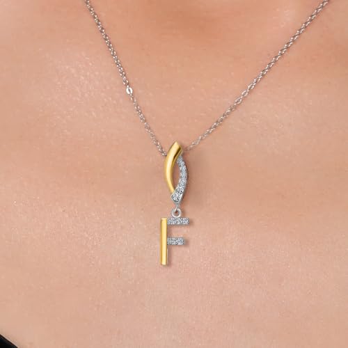 Gem Stone King Initial Pendant Necklace Letter A to Z Alphabet | 10K Yellow Gold and 925 Sterling Silver | White Lab Grown Diamond | Gift Women Mother's Day Wife Mom Girlfriend Anniversary Birthday | - style: Initial F