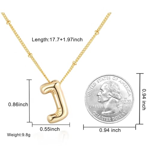 Bubble Letter Necklace for Women, 14k Gold Plated Initial Letter Pendant Necklace Personalized Jewelry A - Z 26 letters - style: Gold-J