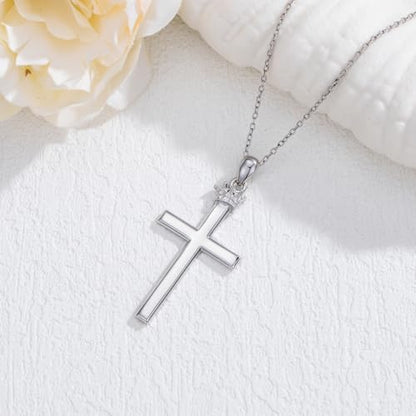 Cross Necklace for Men Women 925 Sterling Silver Cross Pendant Necklace Christian Religious Jewelry Gifts for Anniversary - color: 13-Crown Cross
