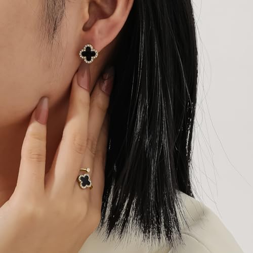 Qitian Clover Bracelet for Women 18K Gold Four Leaf Pink Lucky Link Clover Bracelets, Trendy Bracelets Set Jewelry Gifts for Women - color: K-Black Set