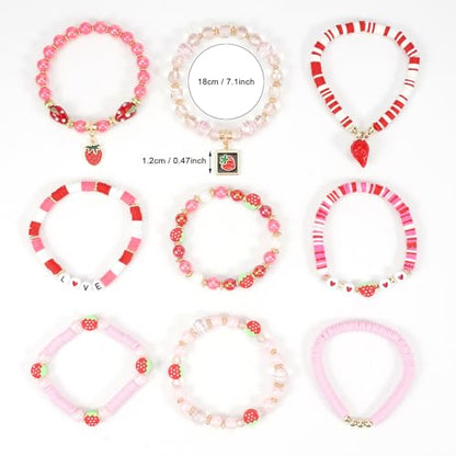 Twinfree Bohemian Cute Fruit Banana Cherry Strawberry Pineapple Mango Polymer Clay Beaded Stackable Stretch Bracelets - color: color 13