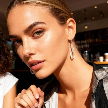 Teardrop Dangle Earrings for Women Cubic Zirconia Drop Leverback Earrings | Hypoallergenic Simulated Sparkly Teardrop Diamond Earrings Prom/Wedding/Evening Earring for Women Elegant Jewelry Gift - color: Silver