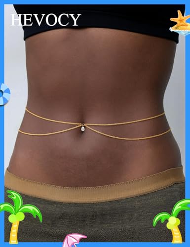Gold Layered Waist Chain for Women, Adjustable Belly Chain | Adjustable layered waist chain for beach days, summer outfits, festivals, vacations, parties, and daily styling - style: Gold Style 7