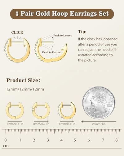 Tassel Chain Small Gold Hoop Dangle Earring For Women Huggie Earring Heart Star CZ 14K Gold Plated Fashion Jewelry Graduation Gift for Her Mothers Day Gifts for Mom - color: Gold-12mm 3pair