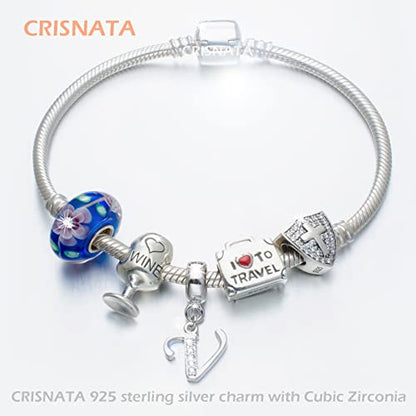 26 Letter Pendant Charms, Polished 925 Sterling Silver Complete Initial A-Z Dangling CZ Stone Alphabet Beads, fits European Bracelet Necklace, Gift for Mother/Father/Daughter/Son/Sister/Aunt - color: Letter V CZ Pendant Charm