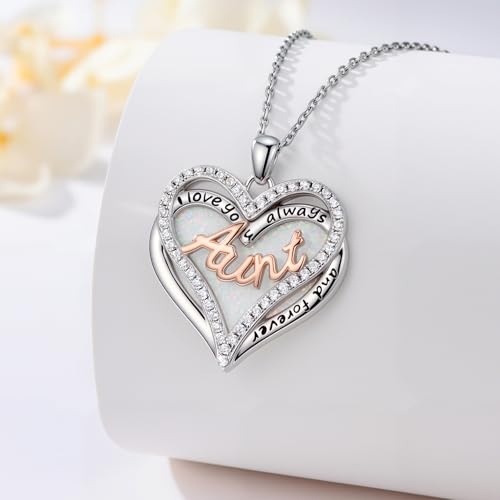 925 Sterling Silver Necklace Gifts for Women Crystal/Opal Jewelry Pendant Christmas Birthday Gift - style: Opal-Aunt