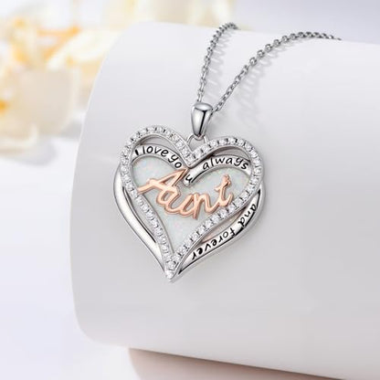 925 Sterling Silver Necklace Gifts for Women Crystal/Opal Jewelry Pendant Christmas Birthday Gift - style: Opal-Aunt