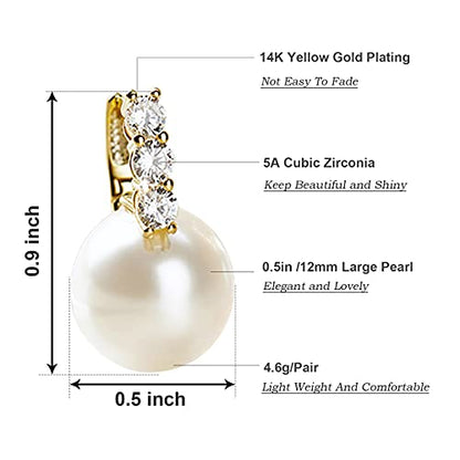 Pearl Earrings for Women 14K Gold Plated Hypoallergenic Pearl Earrings 5A Cubic Zirconia Dangle Earrings Elegant Jewelry - color: 1-Gold
