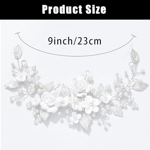 Flower Bride Wedding Hair Vine Silver Rhinestone Leaf Hair Accessories Headband for Women and Girls