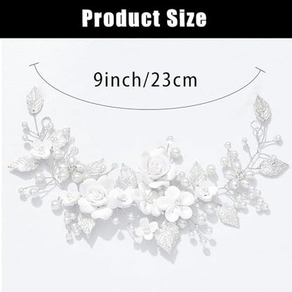 Flower Bride Wedding Hair Vine Silver Rhinestone Leaf Hair Accessories Headband for Women and Girls