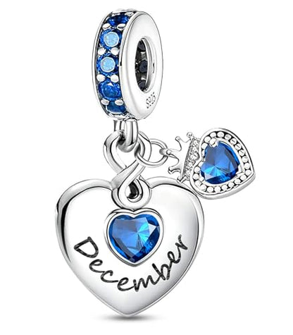BLUELUNE Birthstone Charms, 925 Sterling Silver Dangle Charm with 5A Cubic Zirconia for Bracelets or Necklaces, Birthday, Mother's Day Present for Women - color: December
