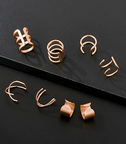 4-10 Pairs Stainless Steel Ear Cuff Helix Cartilage Clip On Wrap Earrings Fake Nose Ring Non-Piercing Adjustable - color: A5: 4 Pairs, Rose Gold Tone