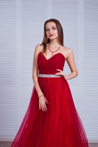 Paxuan Wedding Jewelry Sets for Bride Bridesmaid Bridal Jewelry Set for Women Wedding Crystal Necklace Earrings Bracelet Set for Party Prom Jewelry - color: Red - 14K Gold