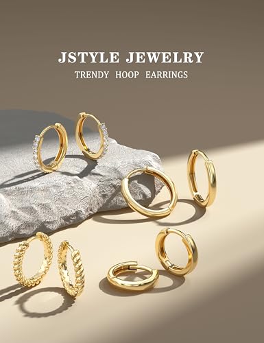 Jstyle Small Gold Hoop Earrings for Women Hypoallergenic Earring Stacks | 4 Pairs Huggie Hoop Earrings, Cartilage Earring Set for Sensitive Ears, Comfort Waterproof Earrings, Ideal Jewelry Gift - color: 14K Gold Style1