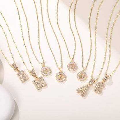 2PCS Initial Necklaces for Women, 14K Gold Plated Letter Pendant Set | Trendy Layered Bling Style, Meaningful Letter & Round CZ Pendant Design - color: Gold, style: Letter V