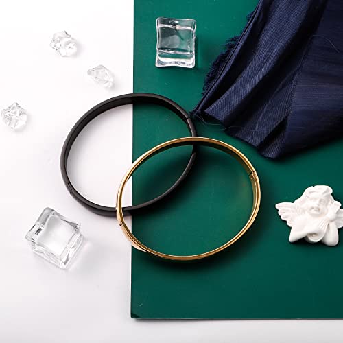 Womens Bangle 8MM Stainless Steel Bracelet Oval Polished Finish Cuff Bangle 6.7" - color: B3-Customize-Black