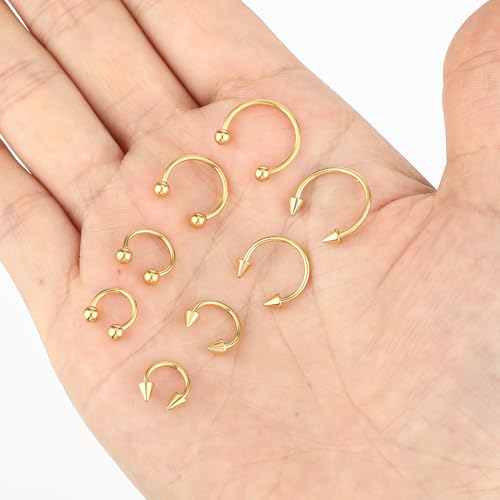 Telooco 8 Pcs 16G Septum Rings Surgical Steel Horseshoe Nose Ring Hoop Eyebrow Lip Navel Piercing Ring Earrings Septum Piercing Jewelry for Women Men 6/8/10/12mm (Black) - color: Gold