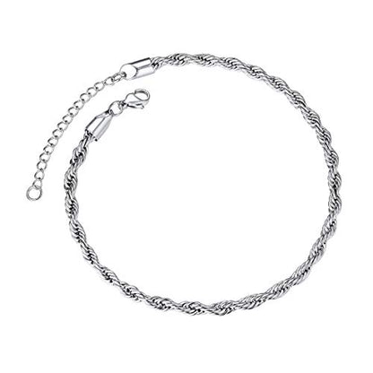 ChainsPro Resizable Anklet Chain for Women Men, Figaro/Wheat/Twist Rope/Cuban Foot Bracelet-Strong with Good Clasp-18K Gold Plated(Send Gift Box) - color: 09:twsit rope-Stainless