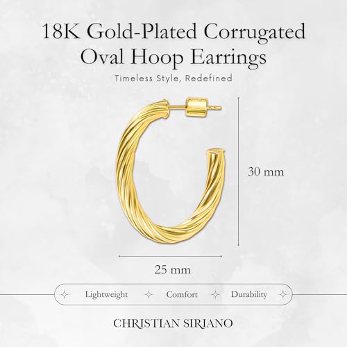 18K Gold Plated Sterling Silver Earrings for Women – Pure & Polished, Twist, Square, Hinged Tube, Abstract & Heart Shape Hoops – Lightweight, Hypoallergenic, Non-Tarnish Jewelry (Sizes: 3x35mm-46x30mm) - color: Gold, size: Twist Hoop (4x25x30mm)