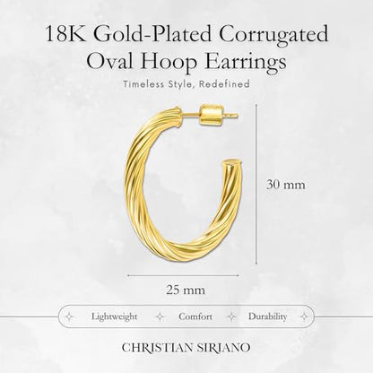 18K Gold Plated Sterling Silver Earrings for Women – Pure & Polished, Twist, Square, Hinged Tube, Abstract & Heart Shape Hoops – Lightweight, Hypoallergenic, Non-Tarnish Jewelry (Sizes: 3x35mm-46x30mm) - color: Gold, size: Twist Hoop (4x25x30mm)